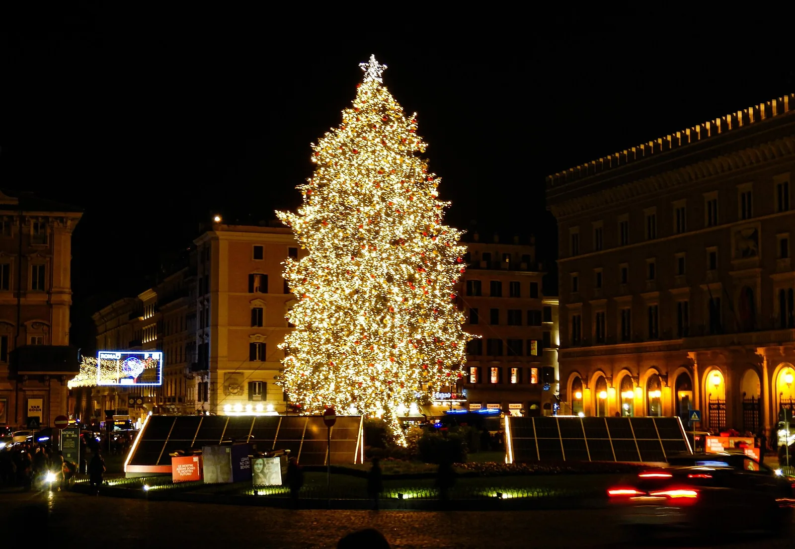 L'albero di Natale illuminato in Piazza Venezia